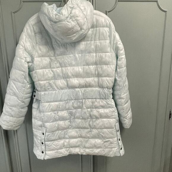 Swiss Tech Ice Blue Size Large 12 14 Long Puffer Jacket Coat Full Zip Hooded - Picture 2 of 8